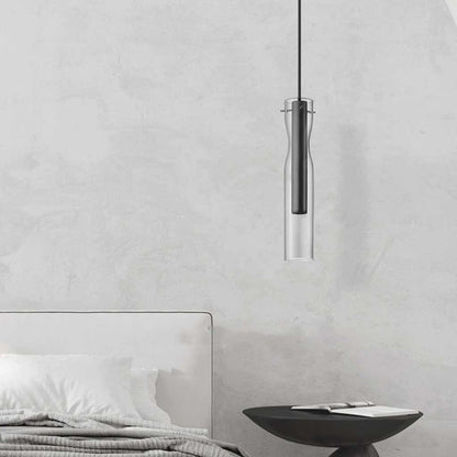 Suspension moderne en laiton avec abat-jour en verre cylindrique LED