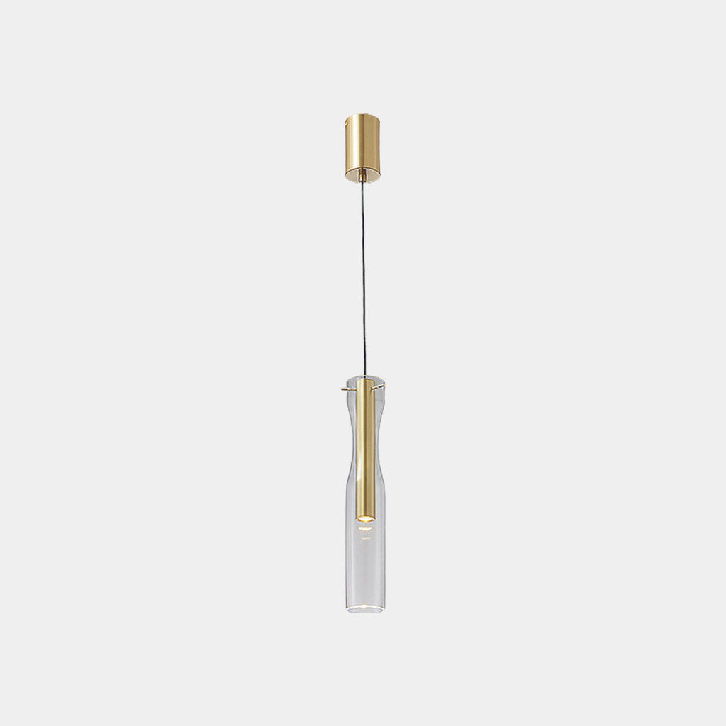 Suspension moderne en laiton avec abat-jour en verre cylindrique LED
