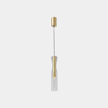 Suspension moderne en laiton avec abat-jour en verre cylindrique LED