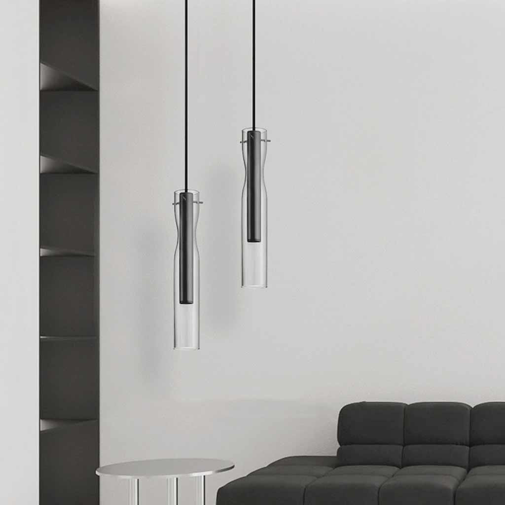 Suspension moderne en laiton avec abat-jour en verre cylindrique LED