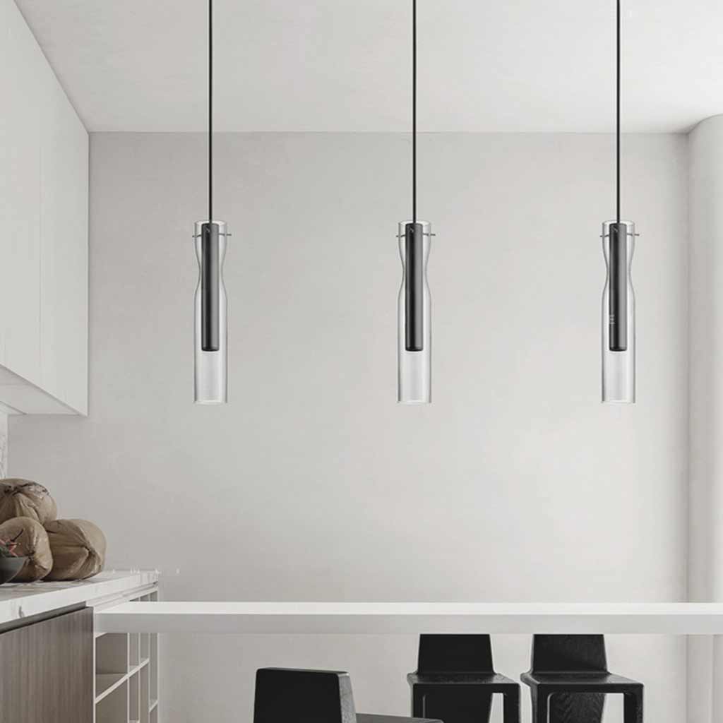Suspension moderne en laiton avec abat-jour en verre cylindrique LED