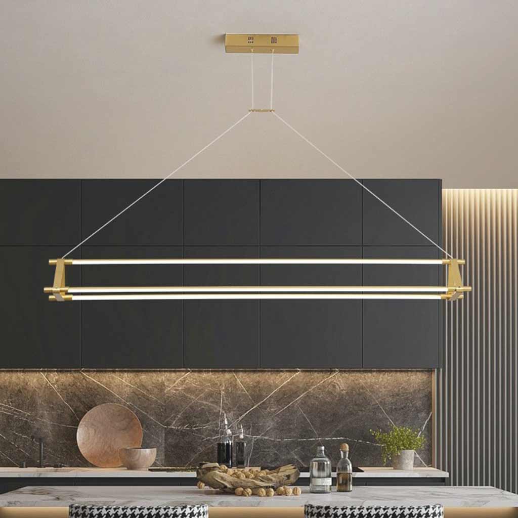 Suspension Moderne en Laiton Long Bar Linéaire LED, Or