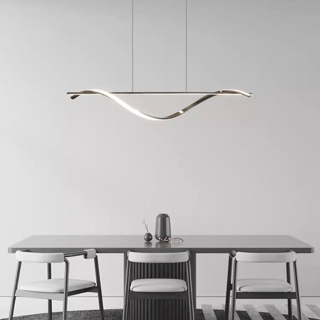 Suspension Moderne Linéaire Ondulée LED Cuivre, Noir / Or