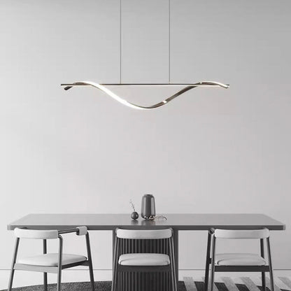 Suspension Moderne Linéaire Ondulée LED Cuivre, Noir / Or