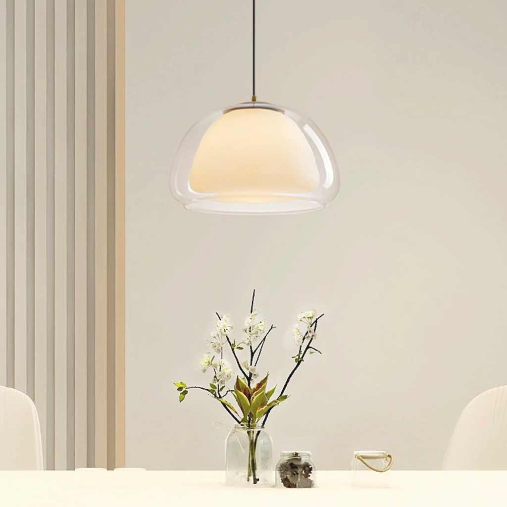 Suspension lumineuse dôme nordique en verre clair gelée, blanc