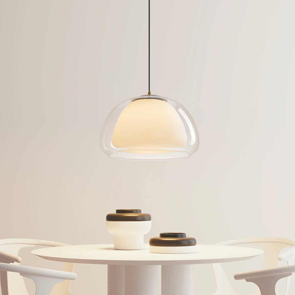 Suspension lumineuse dôme nordique en verre clair gelée, blanc