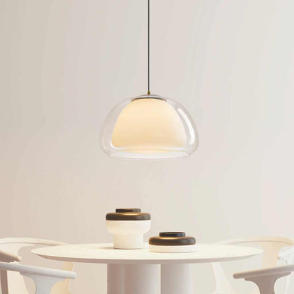 Suspension lumineuse dôme nordique en verre clair gelée, blanc