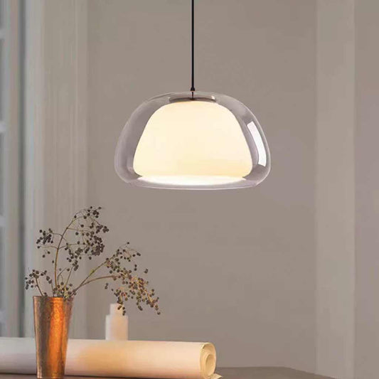 Suspension lumineuse dôme nordique en verre clair gelée, blanc