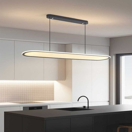 Suspension moderne minimaliste ovale rectangulaire LED claire, noir/blanc