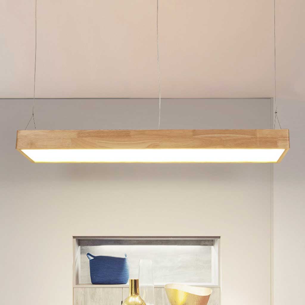Suspension rectangulaire scandinave en bois LED dimmable, couleur bois