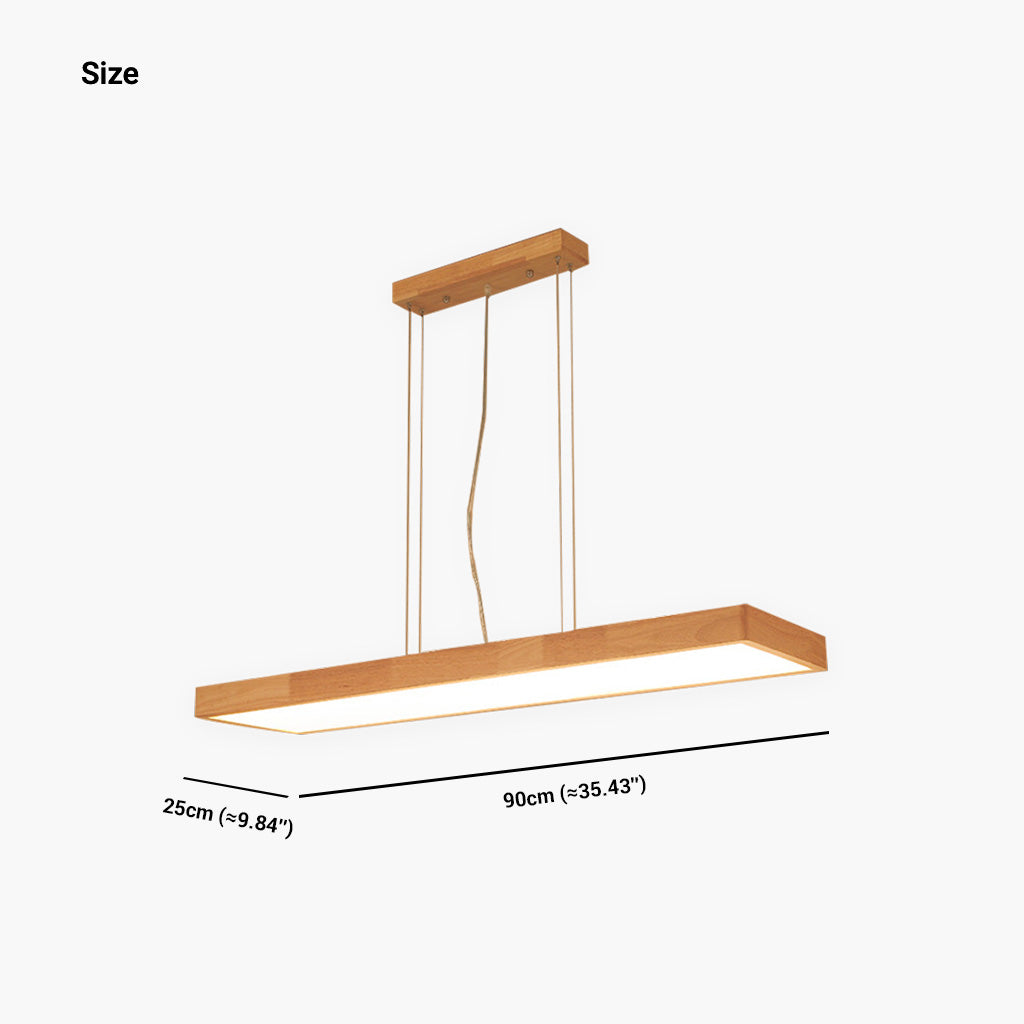 Suspension rectangulaire scandinave en bois LED dimmable, couleur bois