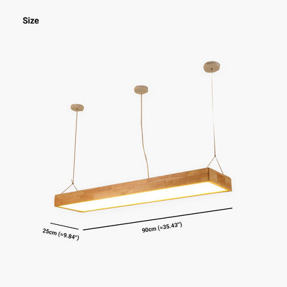 Suspension rectangulaire scandinave en bois LED dimmable, couleur bois