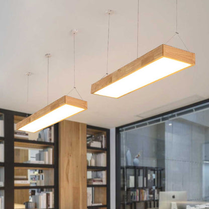 Suspension rectangulaire scandinave en bois LED dimmable, couleur bois