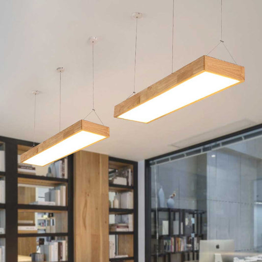 Suspension rectangulaire scandinave en bois LED dimmable, couleur bois