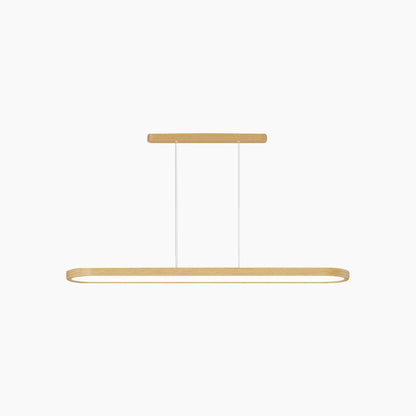 Suspension moderne rectangulaire arrondie linéaire LED dimmable, couleur bois