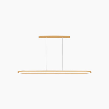 Suspension moderne rectangulaire arrondie linéaire LED dimmable, couleur bois