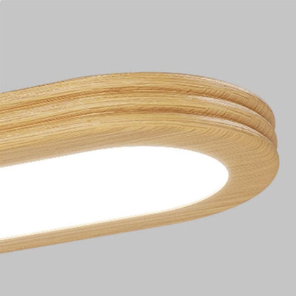 Suspension moderne rectangulaire arrondie linéaire LED dimmable, couleur bois