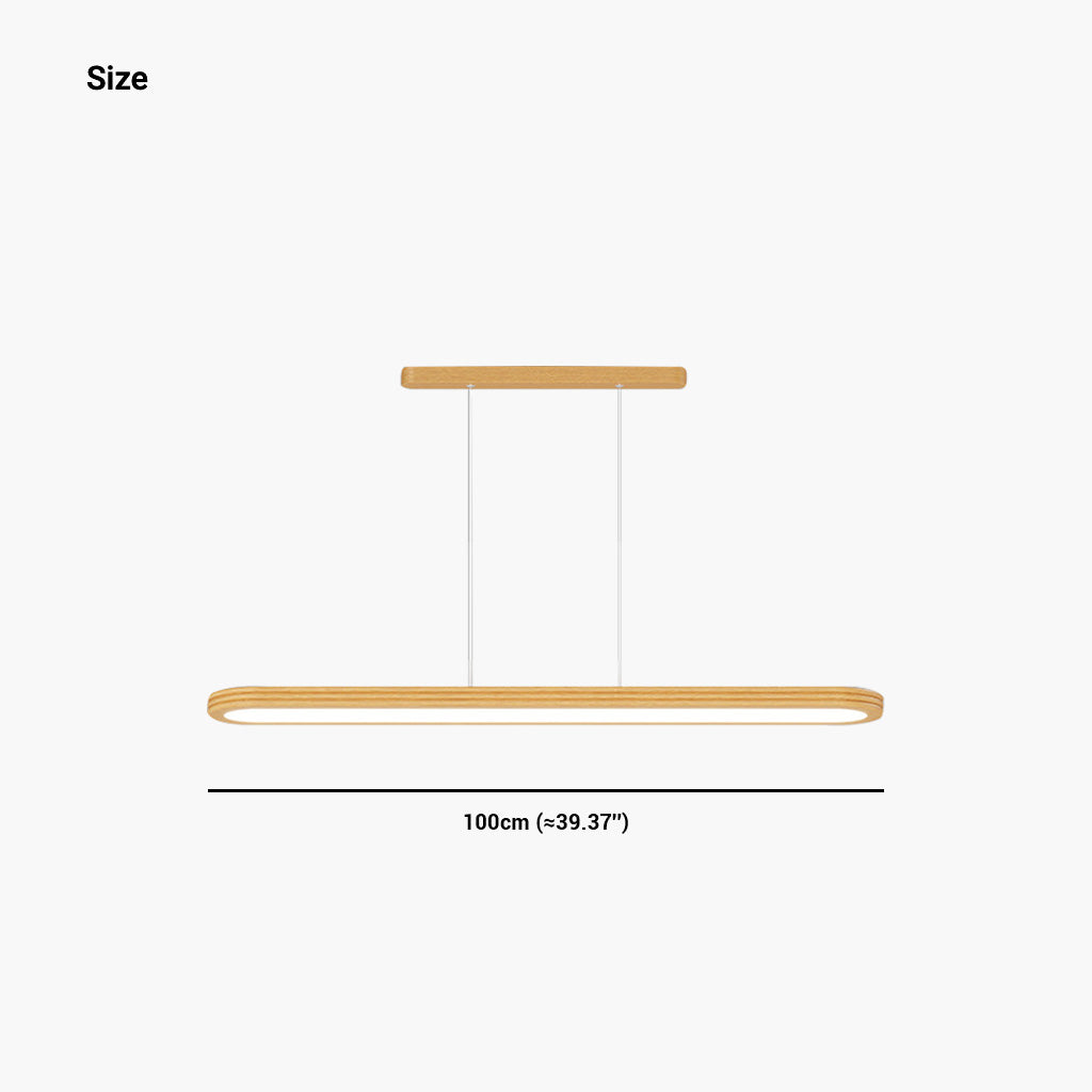 Suspension moderne rectangulaire arrondie linéaire LED dimmable, couleur bois