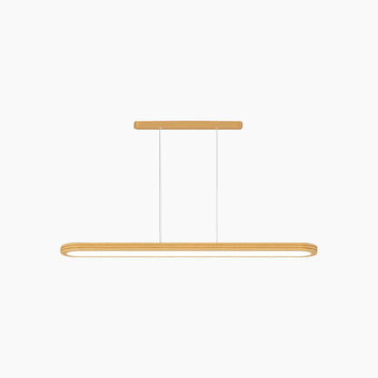 Suspension moderne rectangulaire arrondie linéaire LED dimmable, couleur bois