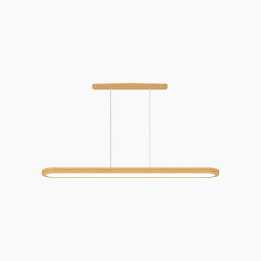 Suspension moderne rectangulaire arrondie linéaire LED dimmable, couleur bois