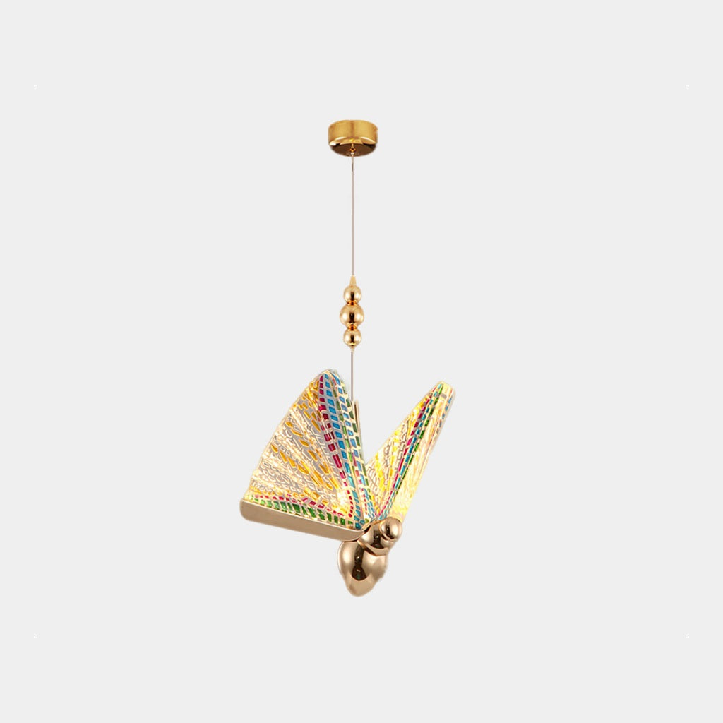 Suspension légère petite moderne en acrylique doré papillon LED