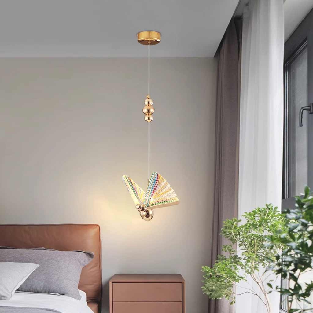 Suspension légère petite moderne en acrylique doré papillon LED