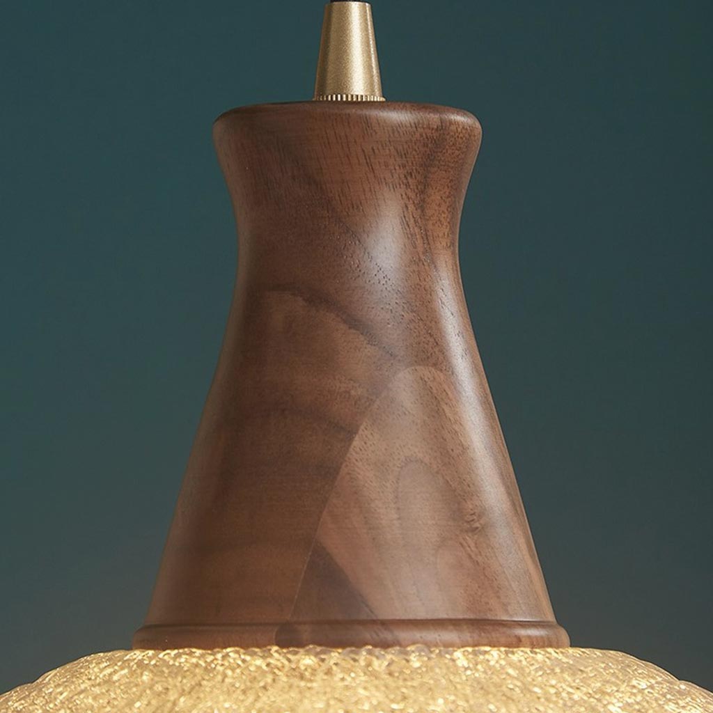Suspension vintage japonaise en cuivre et bois avec abat-jour en verre
