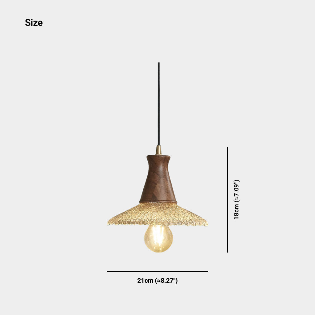 Suspension vintage japonaise en cuivre et bois avec abat-jour en verre