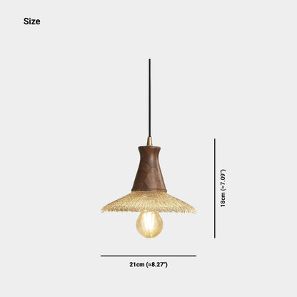 Suspension vintage japonaise en cuivre et bois avec abat-jour en verre