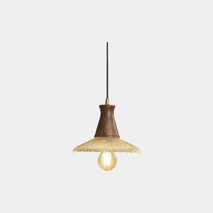 Suspension vintage japonaise en cuivre et bois avec abat-jour en verre