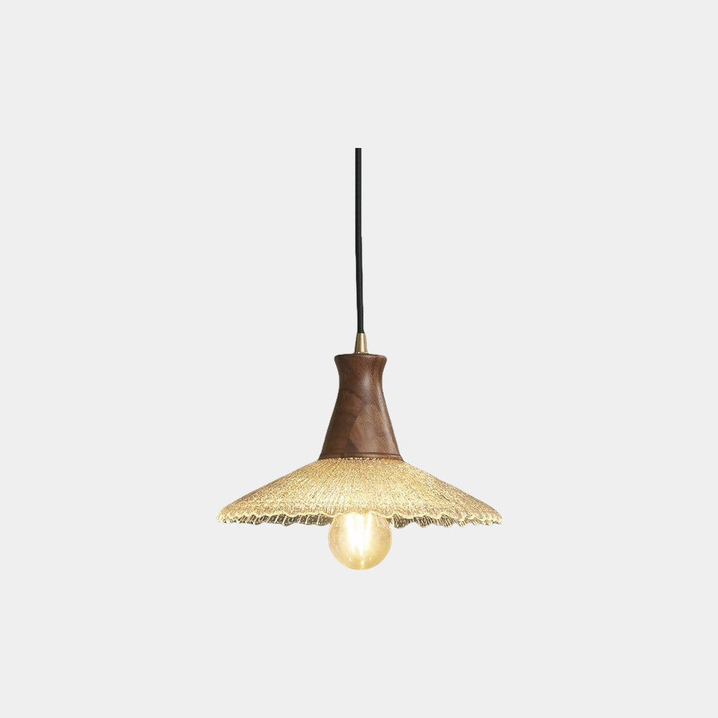 Suspension vintage japonaise en cuivre et bois avec abat-jour en verre