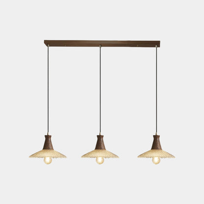 Suspension vintage japonaise en cuivre et bois avec abat-jour en verre