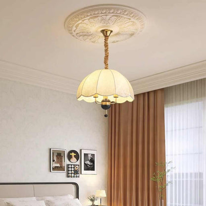 Suspension vintage en métal bois abat-jour en tissu