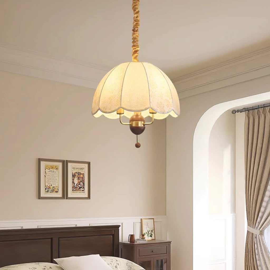Suspension vintage en métal bois abat-jour en tissu