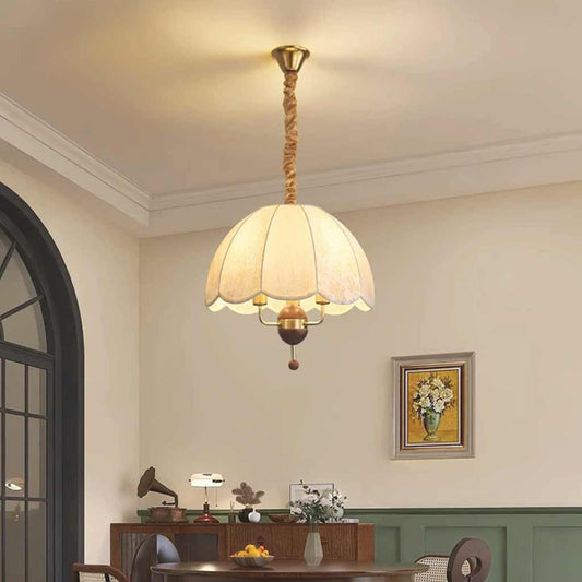 Suspension vintage en métal bois abat-jour en tissu