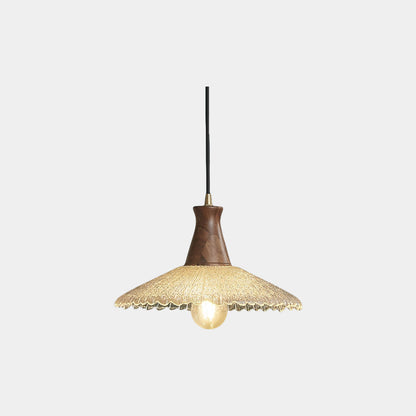 Suspension vintage japonaise en cuivre et bois avec abat-jour en verre