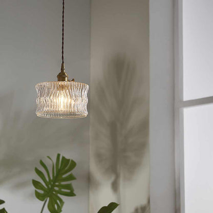 Suspension vintage petite en verre découpé cuivré