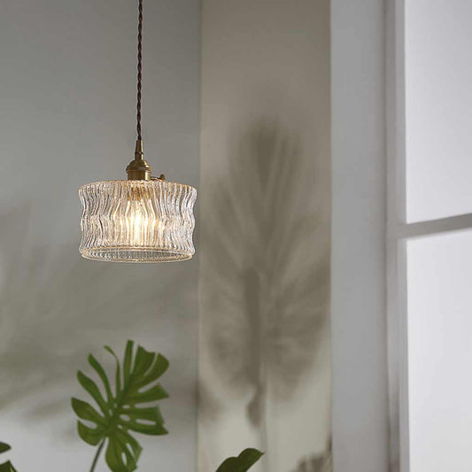 Suspension vintage petite en verre découpé cuivré
