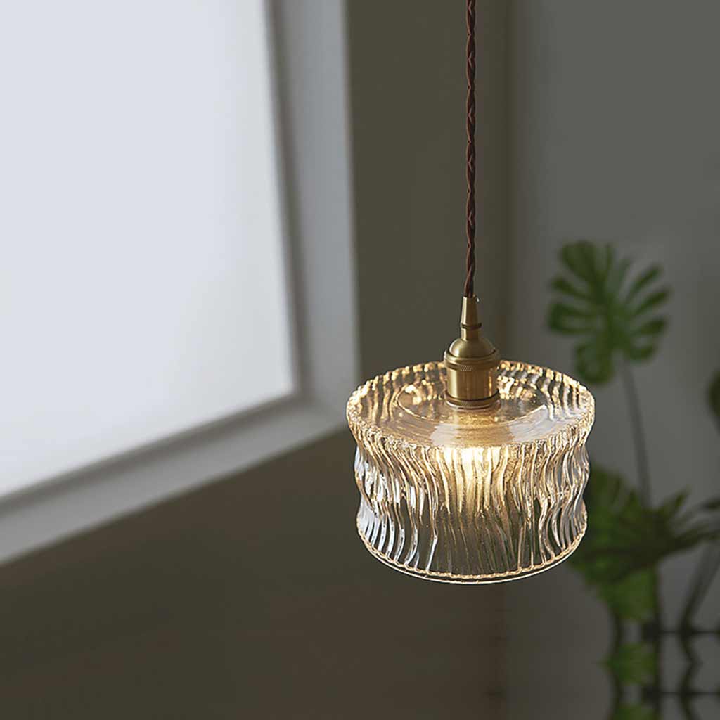 Suspension vintage petite en verre découpé cuivré