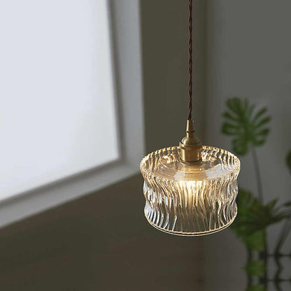 Suspension vintage petite en verre découpé cuivré