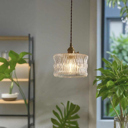 Suspension vintage petite en verre découpé cuivré