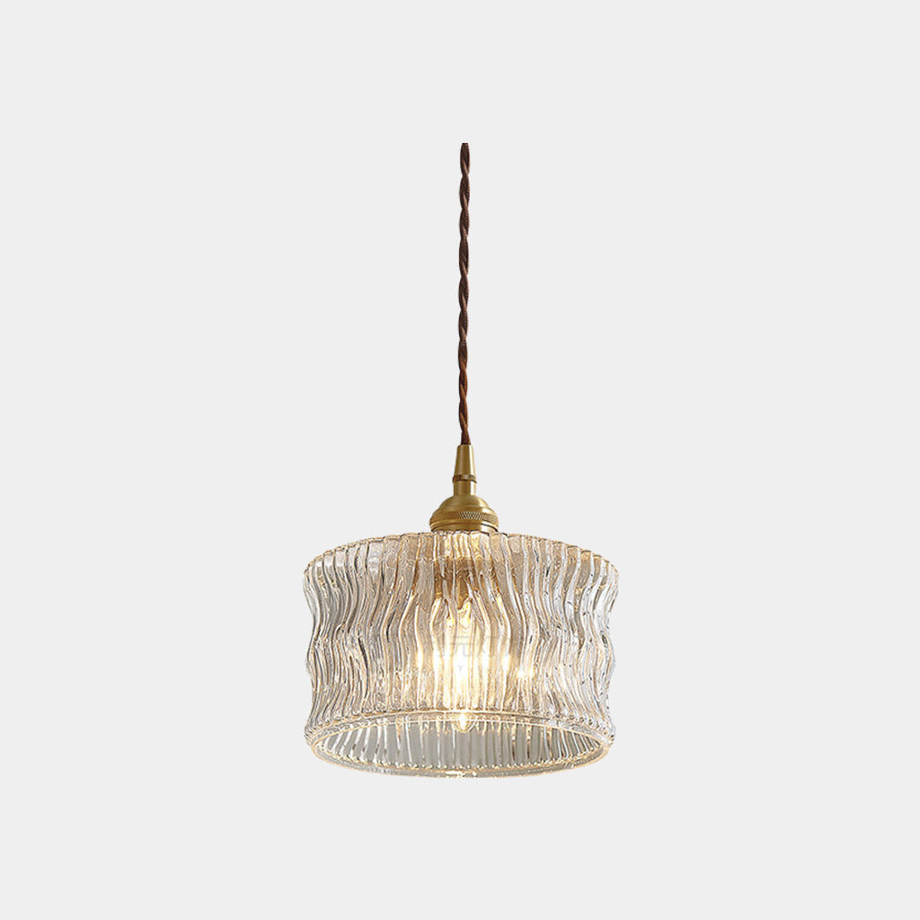 Suspension vintage petite en verre découpé cuivré