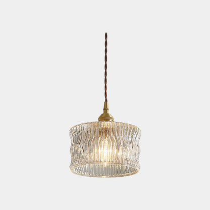 Suspension vintage petite en verre découpé cuivré