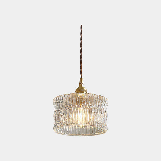 Suspension vintage petite en verre découpé cuivré