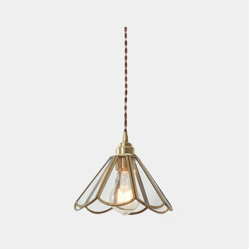Suspension vintage petite lampe à fleurs en verre et cuivre