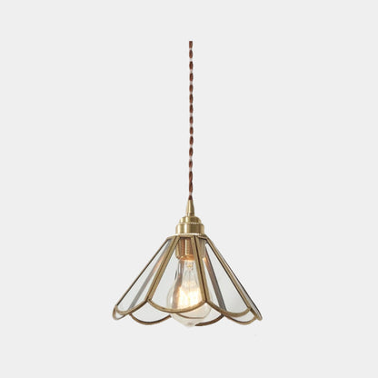 Suspension vintage petite lampe à fleurs en verre et cuivre