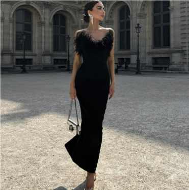 Robe Élégante Noire Sans Manches pour Femmes | Maxi