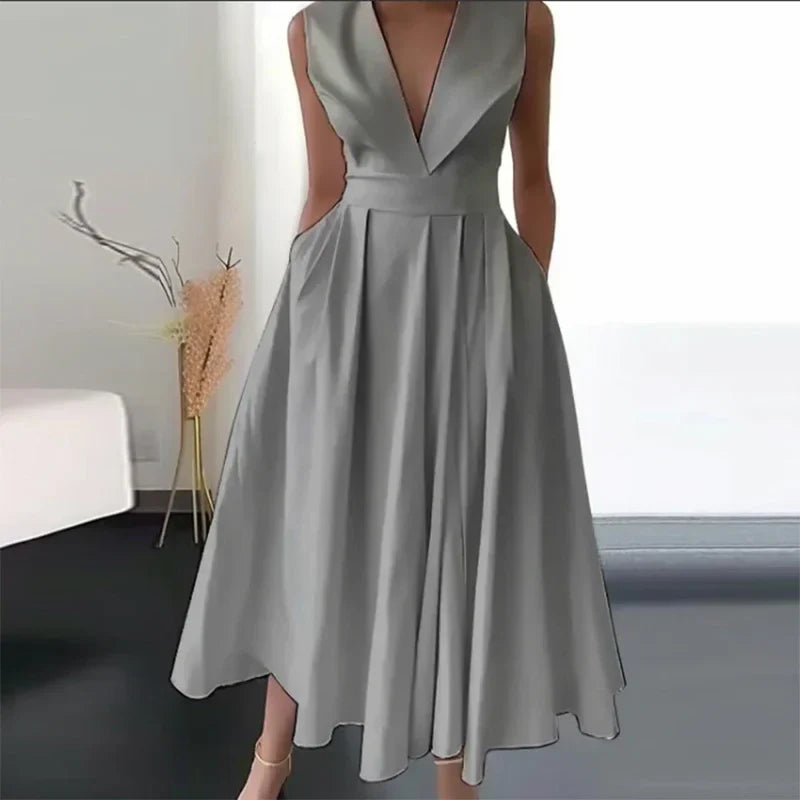 Rosiena | Draped evening dress with V-neckline for women