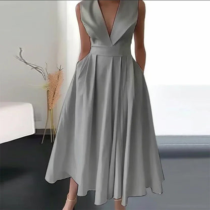 Rosiena | Draped evening dress with V-neckline for women