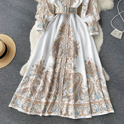 Petrin | Women's Dress with Floral Pattern and Belt
